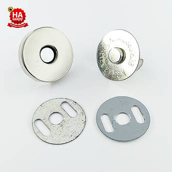 Магнітна кнопка 18 мм. Для сумок. Магнітні кнопки для одягу. Нікель (100шт)