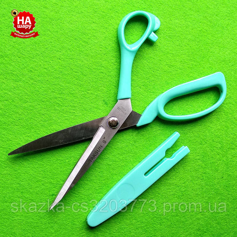 Ножиці швейні 23см "Taksun" (№9) з чохлом. Бірюзовий, фото 1