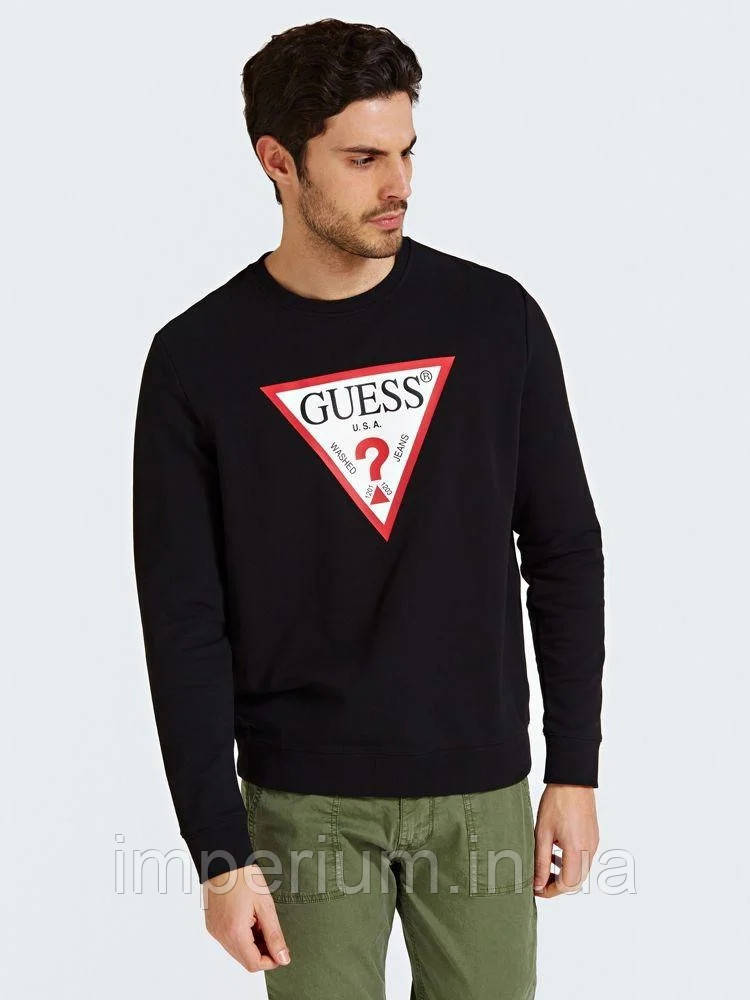 Чорний світшот з логотипом Guess | кофта гесс