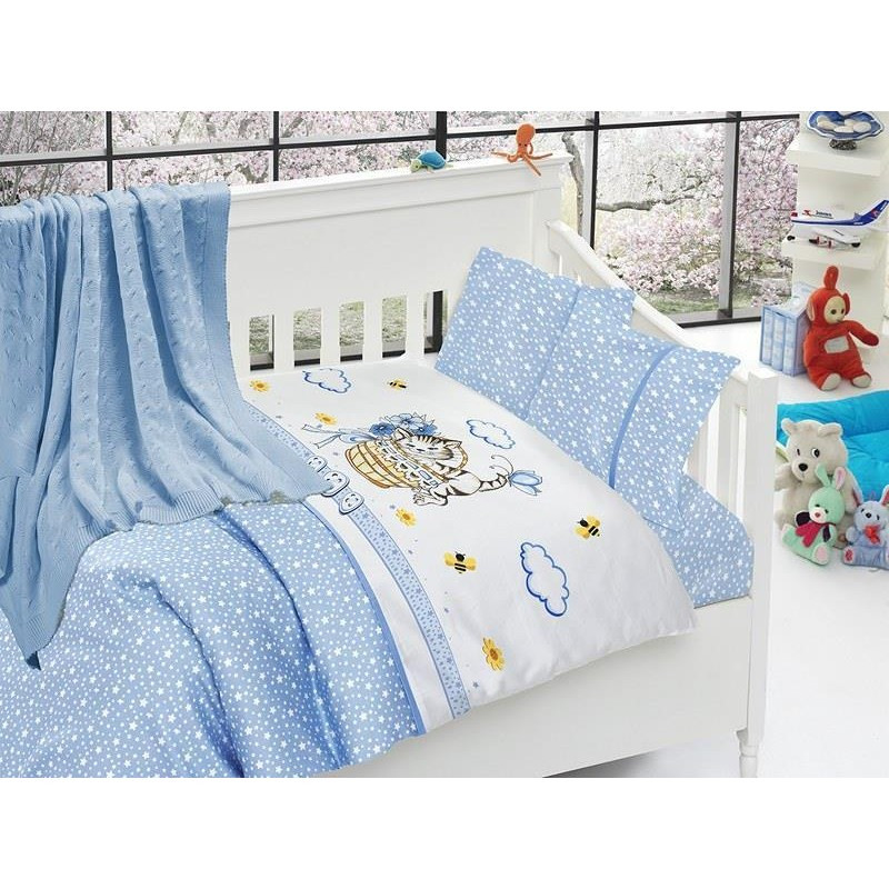 Дитяча постільна білизна з в'язаним пледом First Choice Nirvana Kitty Mavi N 406
