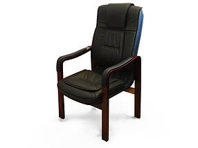 Крісло для конференцій Новаро з накладками на підлокітники комбінована шкіра люкс Чорна (Діал ТМ)