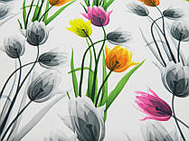 Тканина креп-шифон білого кольору "Чарівні тюльпани"