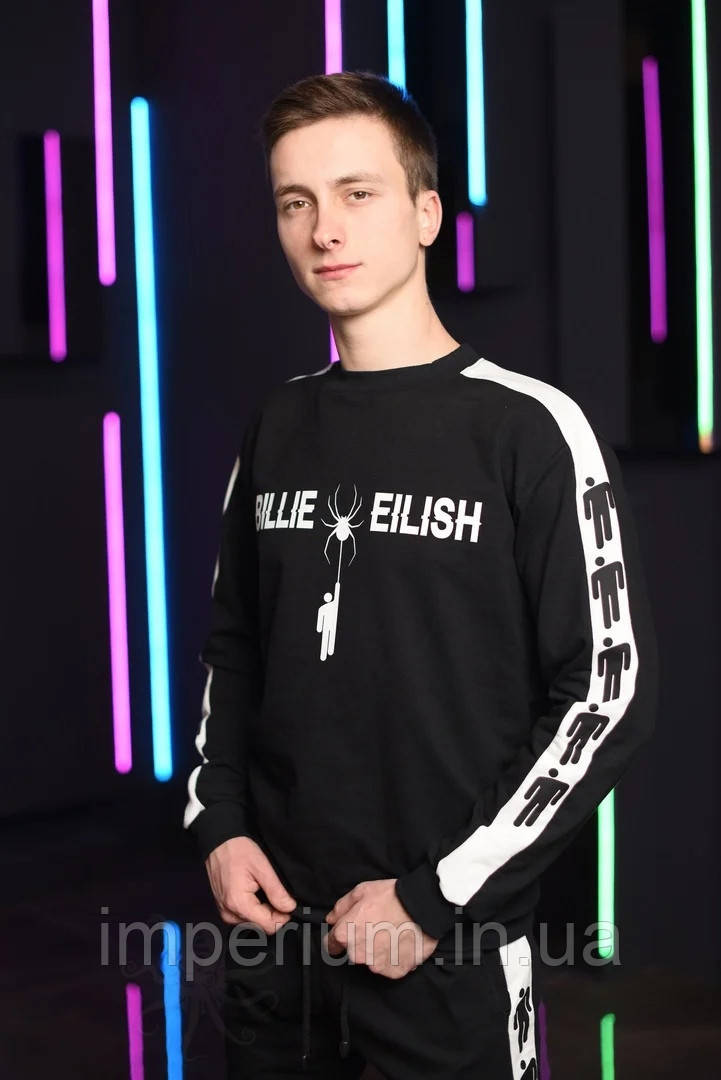 Чорний світшот з білими лампасами billie eilish | кофта з принтом біллі айлиш