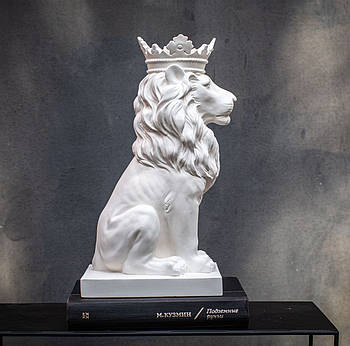 Гіпсова скульптура "Лев з короною" (білий), 35 см