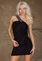Розпродаж залишків Чорне плаття - туніка з воланом і декором з каменів S4105-1