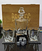 Подарочный набор для виски в деревянной коробке графин и 2 бокала Whiskey Decanter Set with 2 Low-Ball Crystal