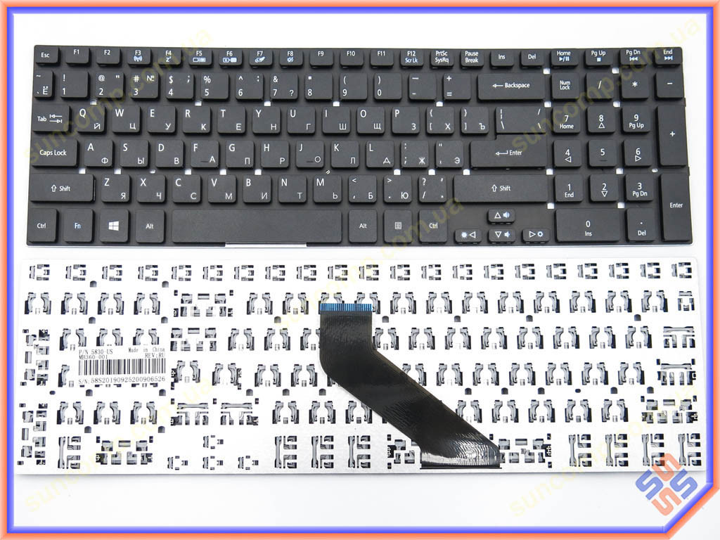 Клавіатура для ACER Aspire E5-511, E5-521, E5-531, E5-551, E5-571, E5-572, E5-721, E5-731, E5-771 (RU Black