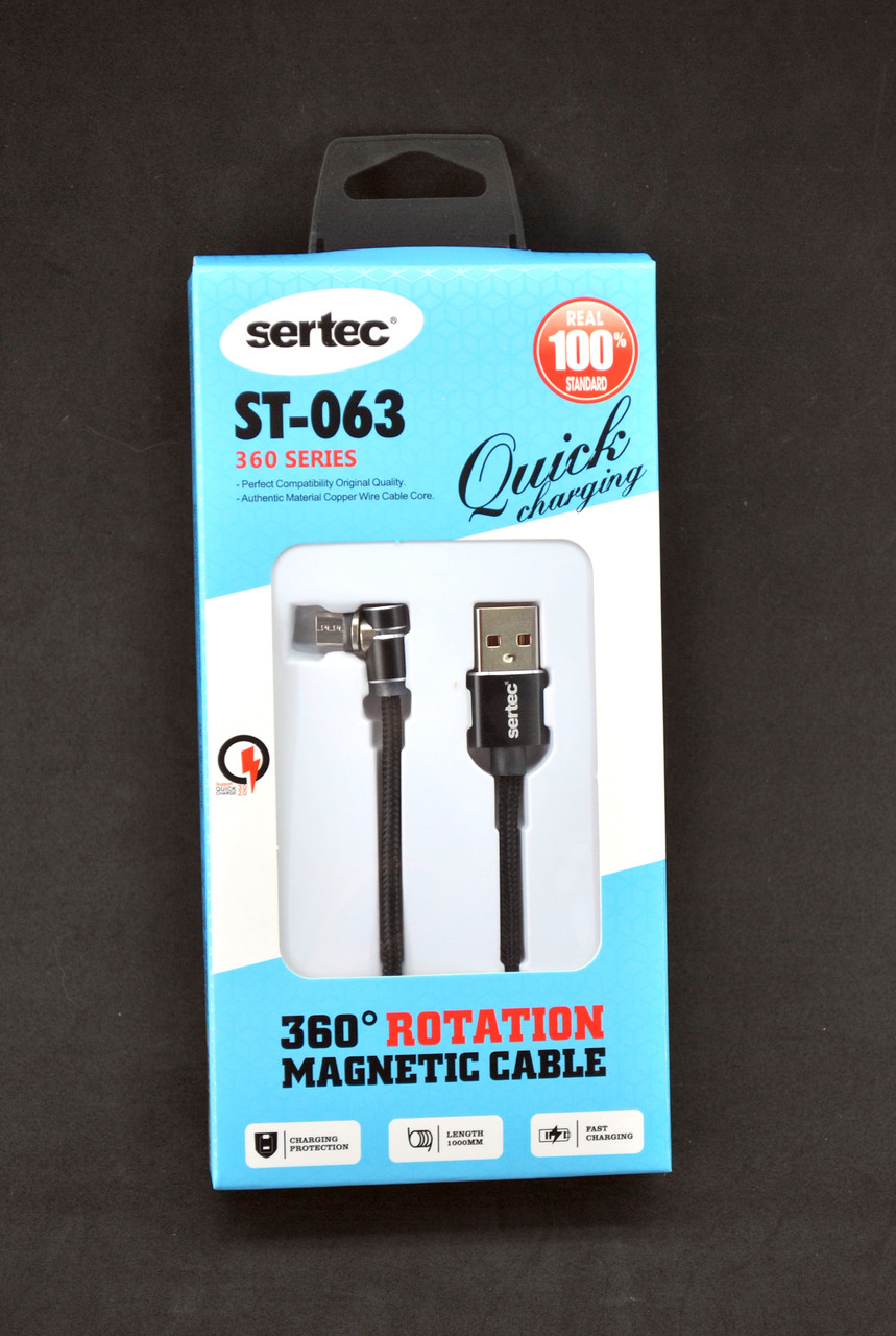 Кабель Usb Micro USB Sertec ST-063 2.4A 1m (круглий, Magnetic) Black
