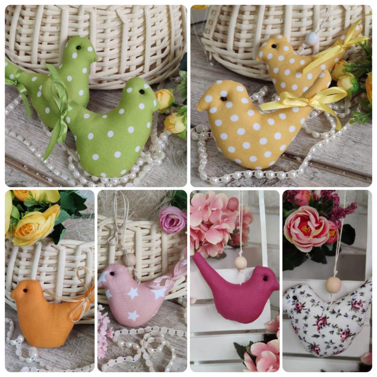 Пташки великодні льон, h 9,5 см х 11 см, великодній декор, фото 1