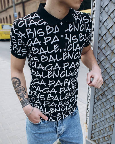 Купить Мужская футболка поло с коротким рукавом черного цвета (черная ...