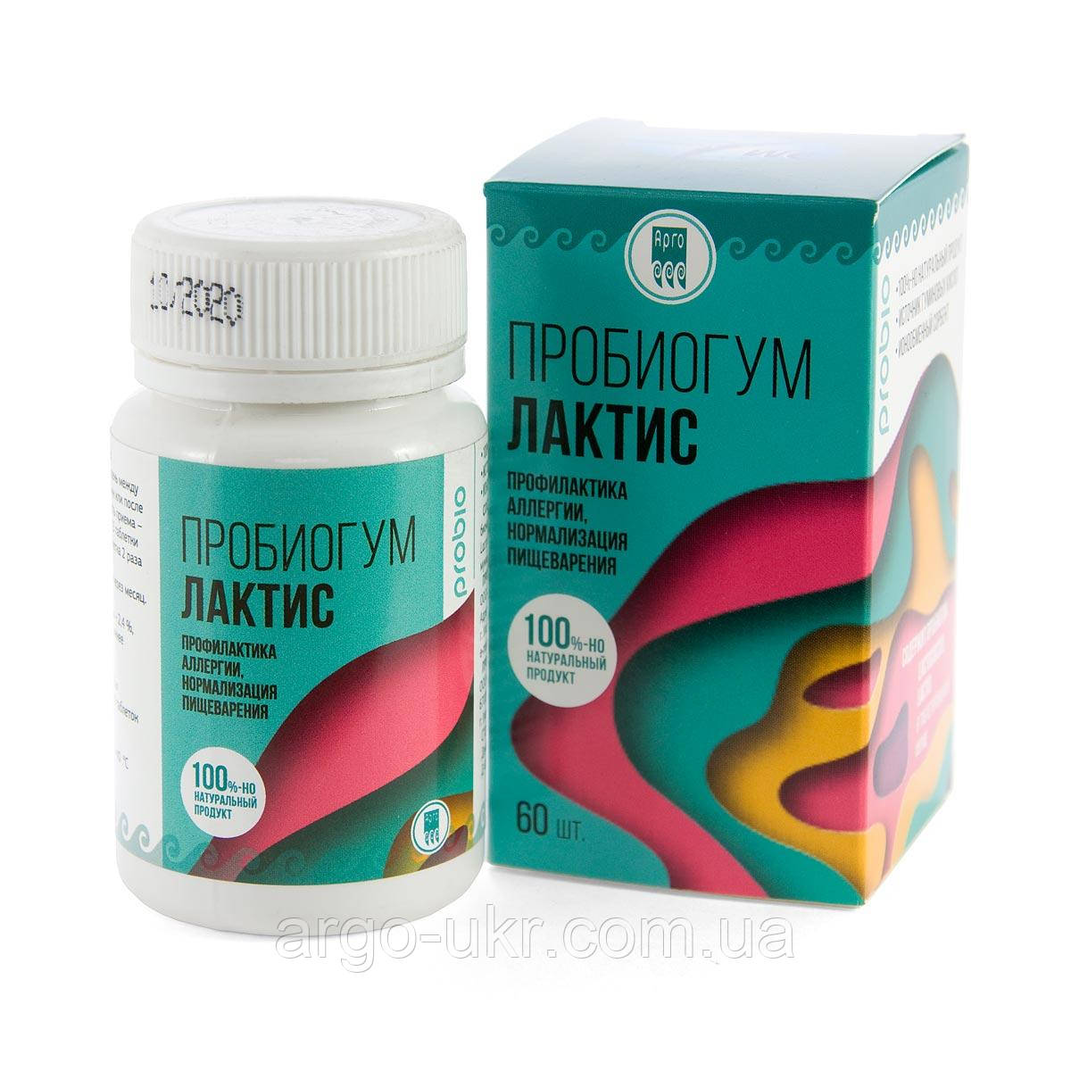 Probiogum Laktis 60 tabletok, immunitet, allergiya, psoriaz, dermatit, disbakterioz, toksiny, sorbent, gastirit Пробіогум Лактіс