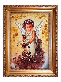 Ікона з бурштину "Ангелик у розах"