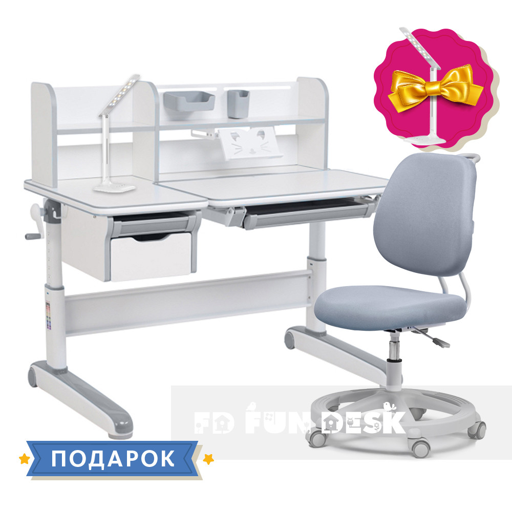 Дитячий комплект стіл-трансформер FunDesk Libro Grey + ергономічне крісло FunDesk Pratico Grey