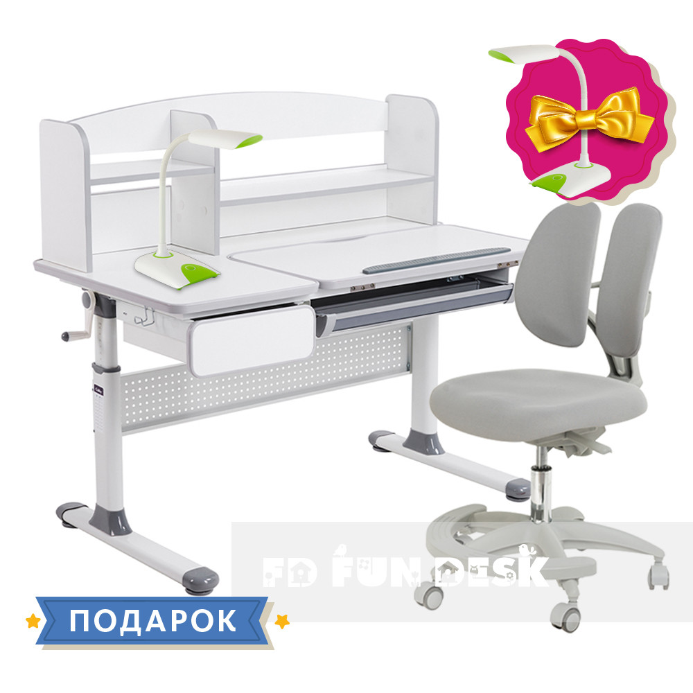 Комплект для школяра парта Cubby Rimu Grey + крісло для дому FunDesk Primo Grey