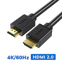 Кабель Topk HDMI to HDMI v2.0, 1.5 m, UltraHD 4K 3D 60 Гц чорний (TKL36-BL)