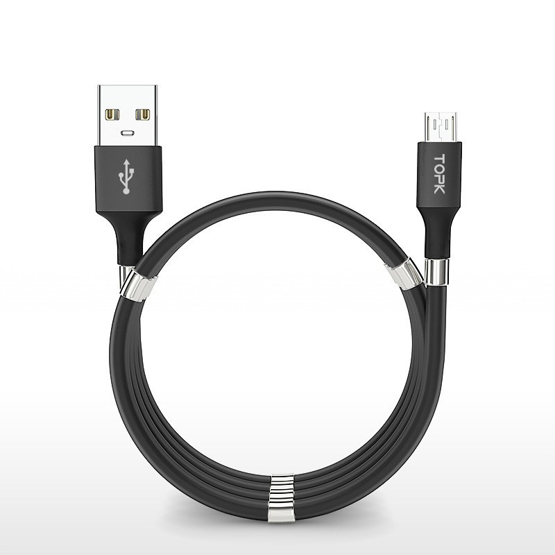 Магнітний кабель зарядки та синхронізації Topk microUSB 1 m 3 A чорний (TK07U-VER2-BL)