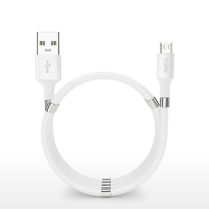 Магнітний кабель зарядки та синхронізації Topk microUSB 1 m 3 A білий (TK07U-VER2-WT)