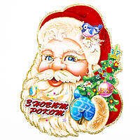 Новогоднее украшение - наклейка на окно Дед Мороз, 50x37 см, разноцветный, бумага (471775)
