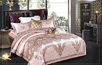 Постельное бельё сатин жаккард с шелковым напылением и вышивкой Bella Villa евро размер розовое