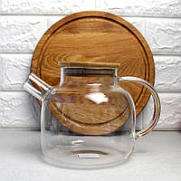 Большой стеклянный заварочный чайник с деревянной крышкой 1.2 л Ardesto