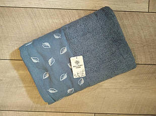 Рушник банний махровий з вишивкою листочки 70х140 см  100% cotton виробництво Туреччина