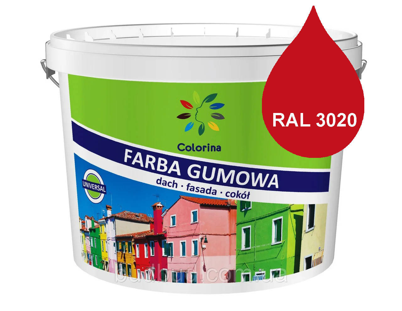 Фарба гумова COLORINA 12 кг, (RAL3020) Червоний