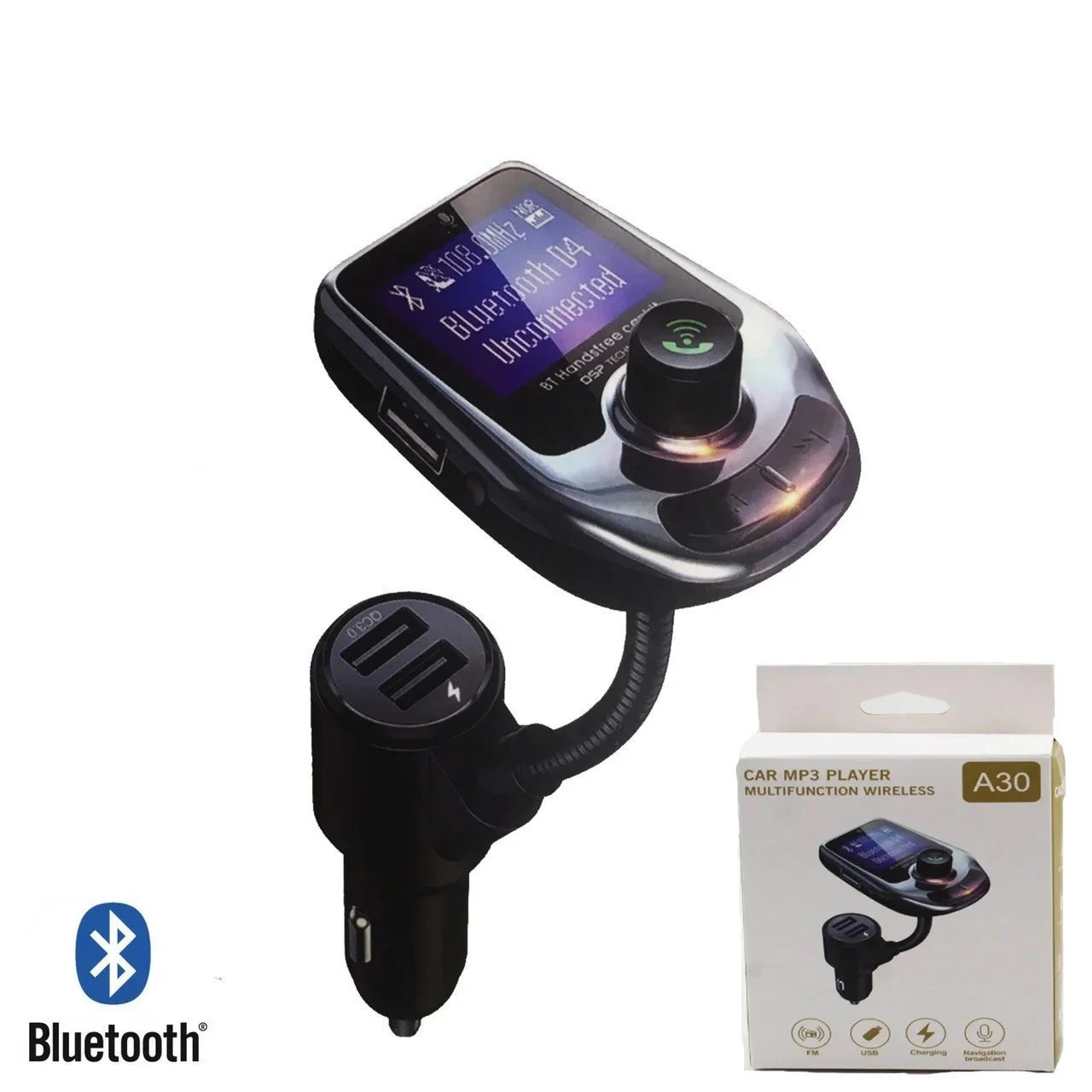Автомобільний MP3 FM трансмітер ФМ модулятор А30 Bluetooth Блютуз Якісний
