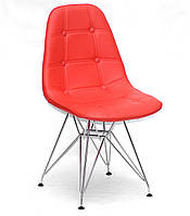 Черный стул из эко-кожи и стильными хромированными ножками Alex Chrom ML красный