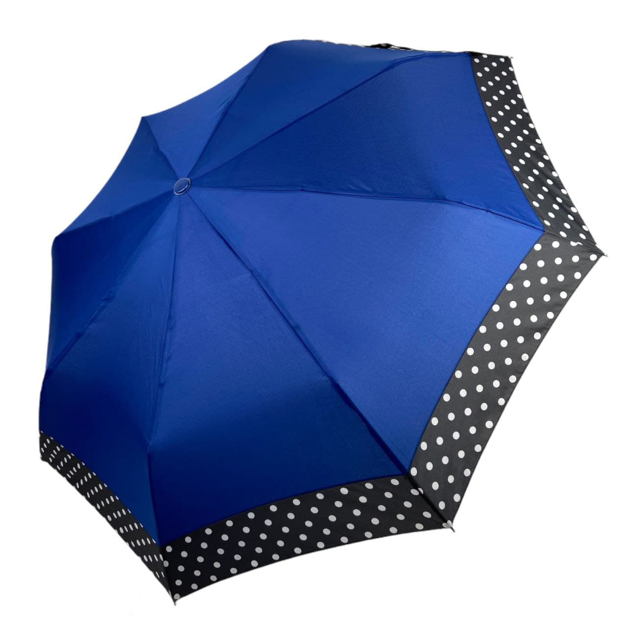 Жіноча парасолька напівавтомат на 8 спиць із малюнком гороху, від SL, синій, 07009-3