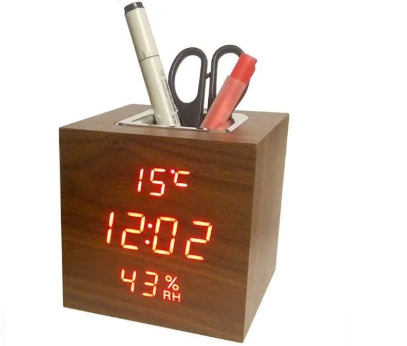 Годинник мережеві VST-878S-1 з червоним підсвічуванням, коричневі