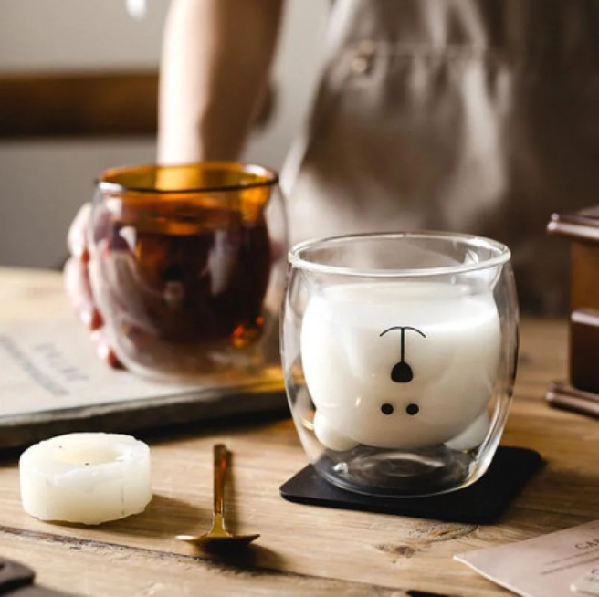 Склянка ведмедик з подвійним дном Умка склянки з подвійними стінками 260 мл Посуд з подвійним дном Подвійне скло