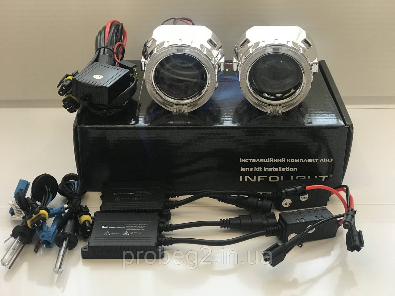 Бі лінзи Infolight Ultimate 2,5 дюйма з ангельськими очками та ксенон h 5000 з блоками slim