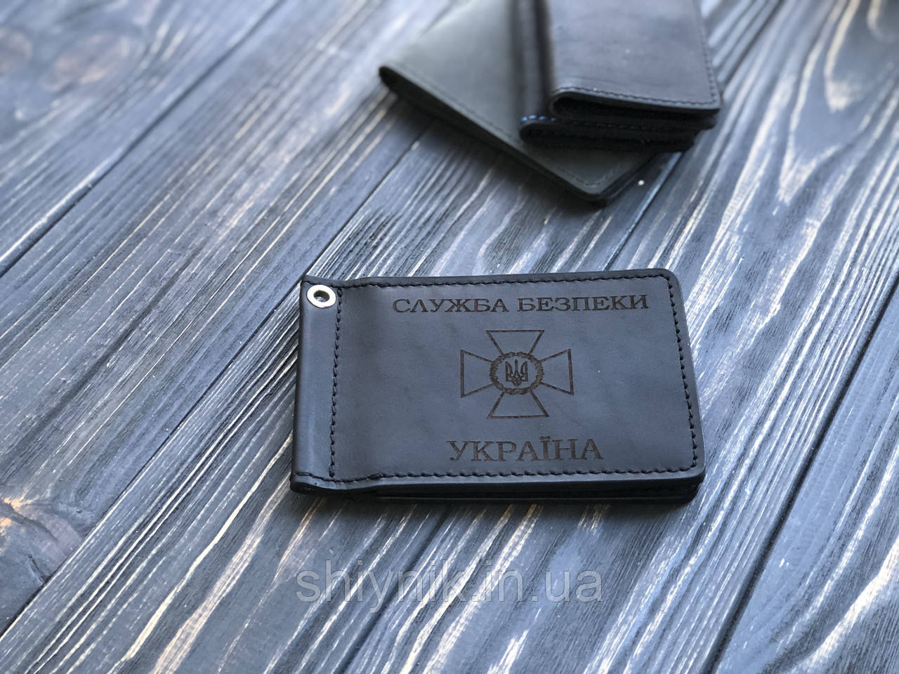 Шкіряна обкладинка для посвідчення "СЛУЖБА БЕЗПЕКИ УКРАЇНИ" чорна