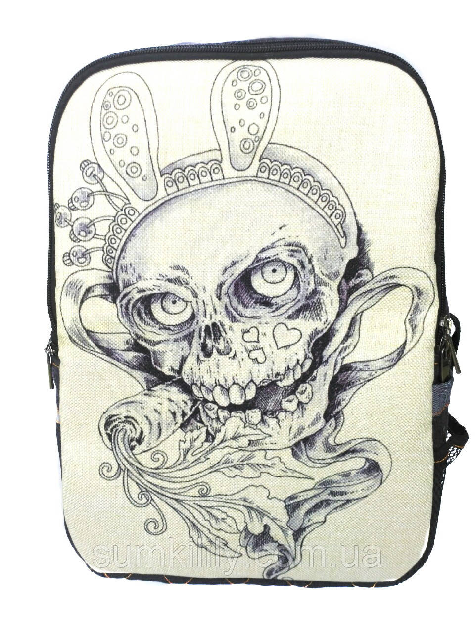 Джинсовий рюкзак Череп із вухами, фото 1