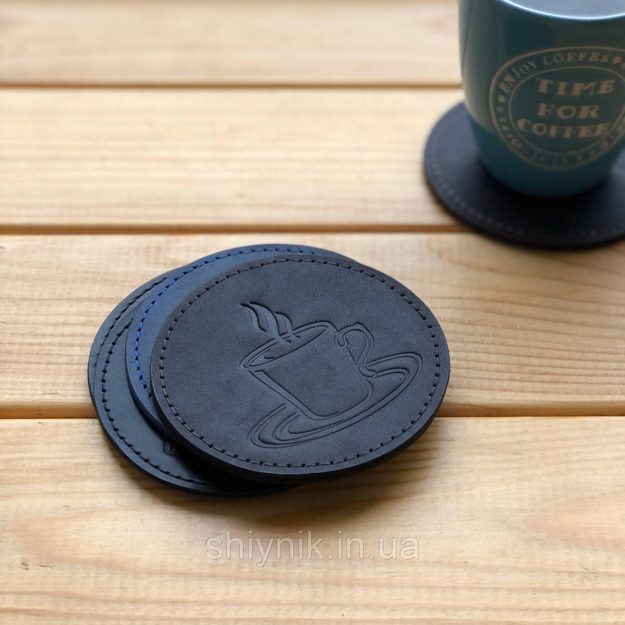 Шкіряна підставка під склянку чашку прошита (бірдекель, костер), фото 1