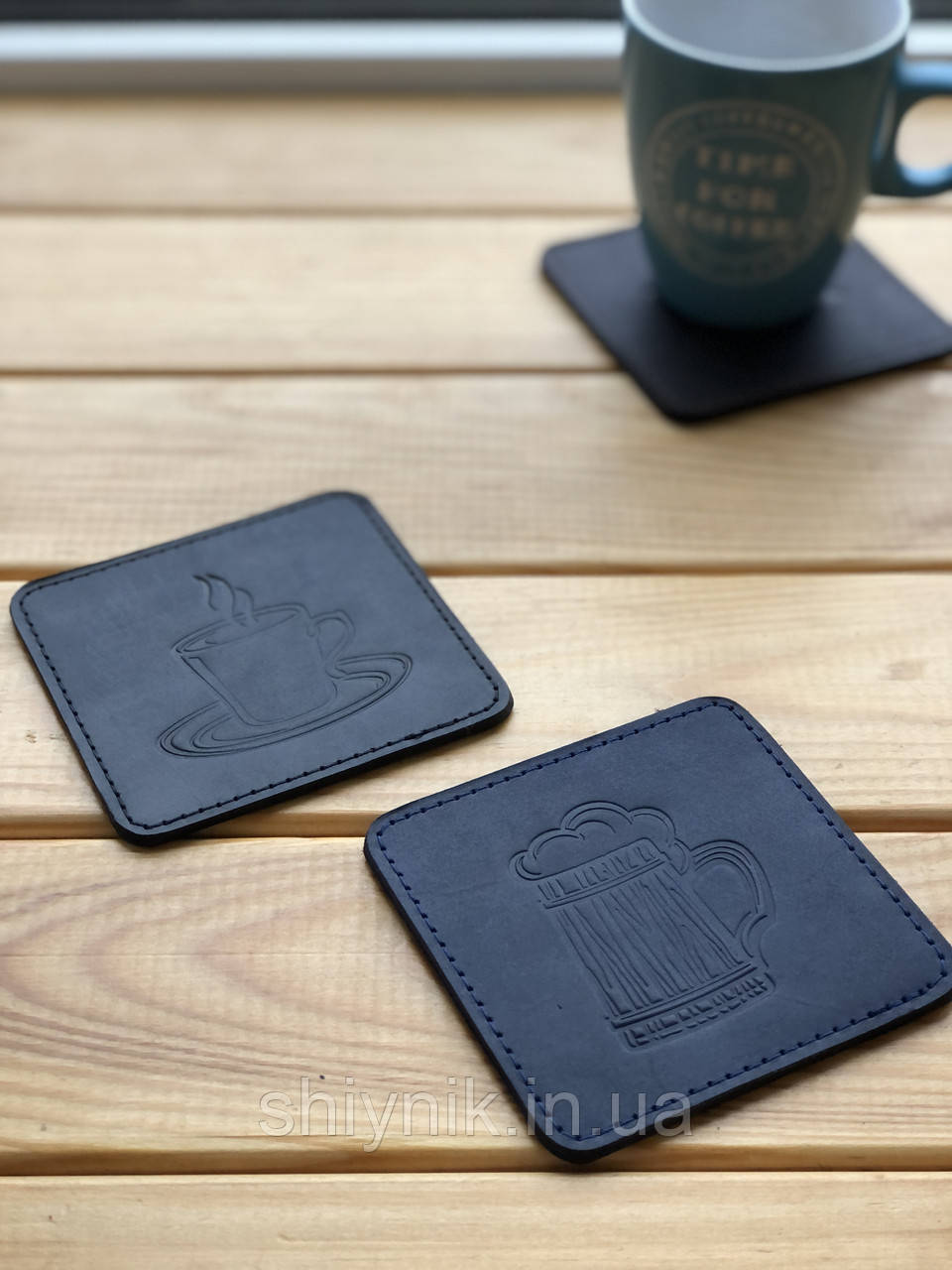 Шкіряна підставка під склянку чашку прошита ( костер), фото 1