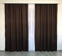Модні однотонні готові штори мікровелюр темно-шоколадного кольору в зал, вітальню, спальню, кухню ALBO, фото 8