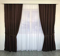Модные однотонные готовые шторы микровелюр темно-шоколадного цвета в зал, гостиную, спальню, кухню ALBO