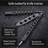 Ніж метелик тренувальний, тупий (не гострий), балісонг для фліпінгу Black 10-B, фото 2