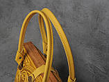 Вечірня сумка "Калла" жовтого кольору, комбінація шкіри та дерева, ручна робота, 27×19×11 см, фото 9