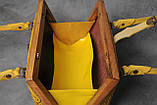 Вечірня сумка "Калла" жовтого кольору, комбінація шкіри та дерева, ручна робота, 27×19×11 см, фото 5