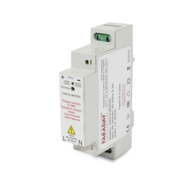 Блок живлення Faraday Electronics 12 Вт WDIN / 12-36 В для кріплення на DIN рейку