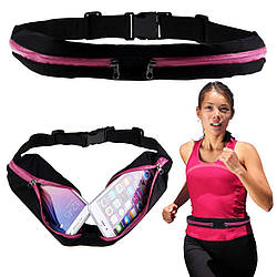 Сумка на пояс для бігу Go Runners Pocket Belt / Поясна спортивна сумка (27х10 см, 17х10) Чорна Рожева