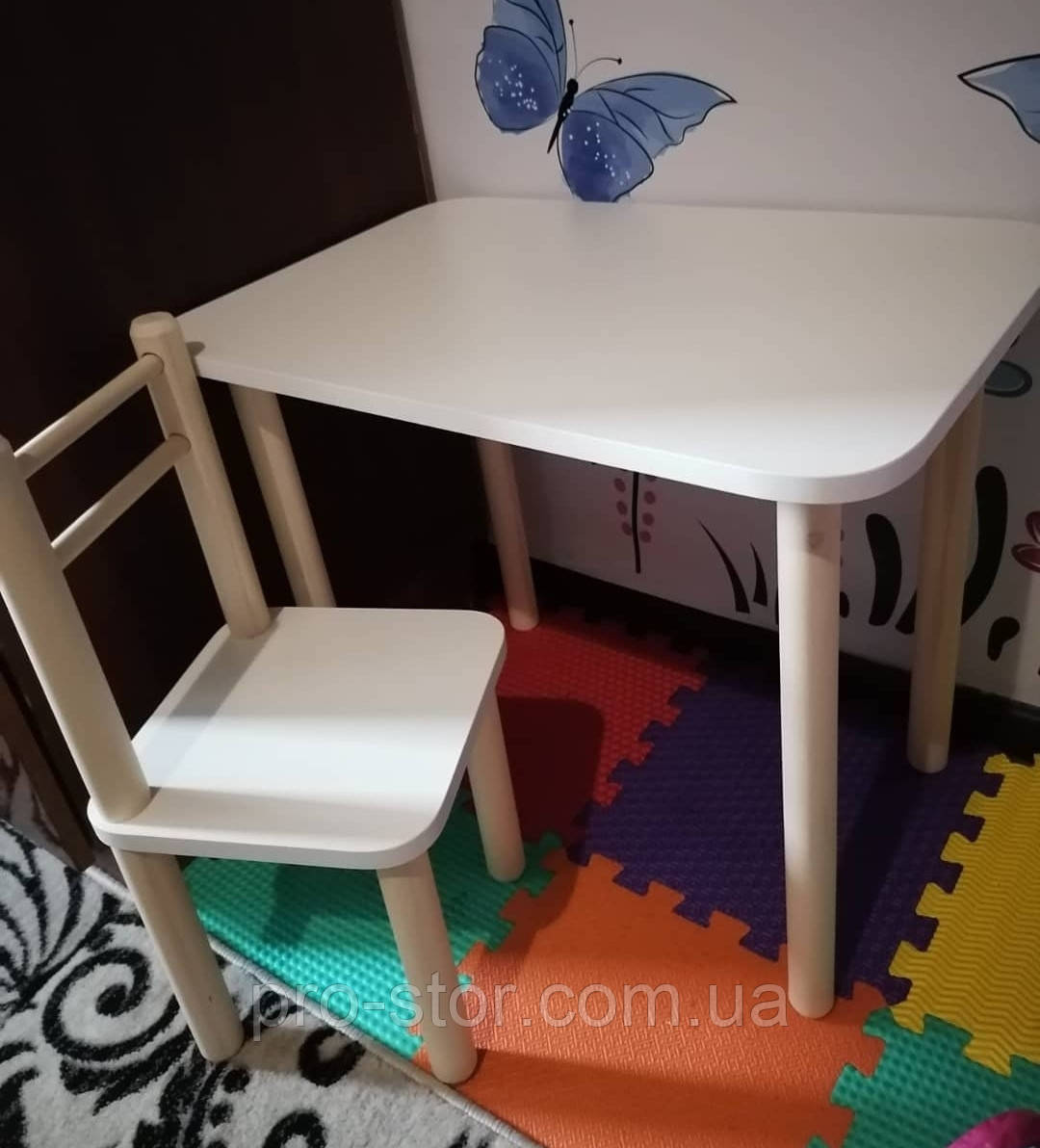 Дитячий столик і стільці дерева і ЛДСП стілець-стол від виробника Дитячі стільці і табуретки Білі