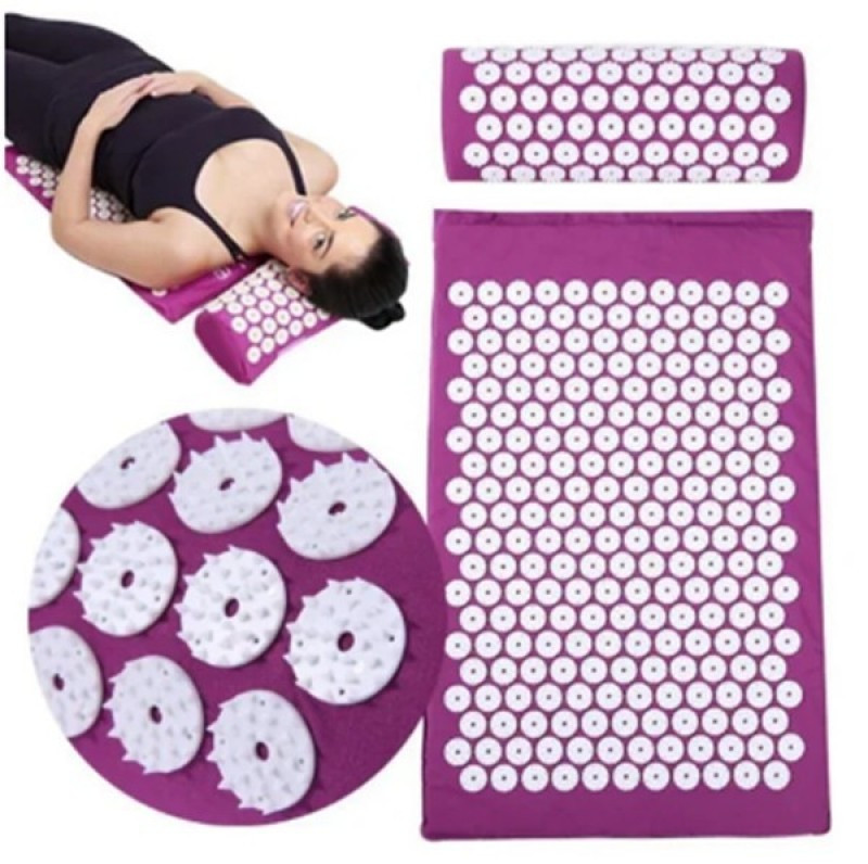 Килимок ортопедичний масажний Acupressure mat з подушкою Фіолетовий