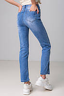 Модні блакитні джинси з розрізом збоку та з високою посадкою в розмірах: S, M, L, XL
