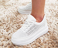 Белые женские кожаные кроссовки кеды с перфорацией на платформе удобные легкие мягкие 39 размер Romax 0160