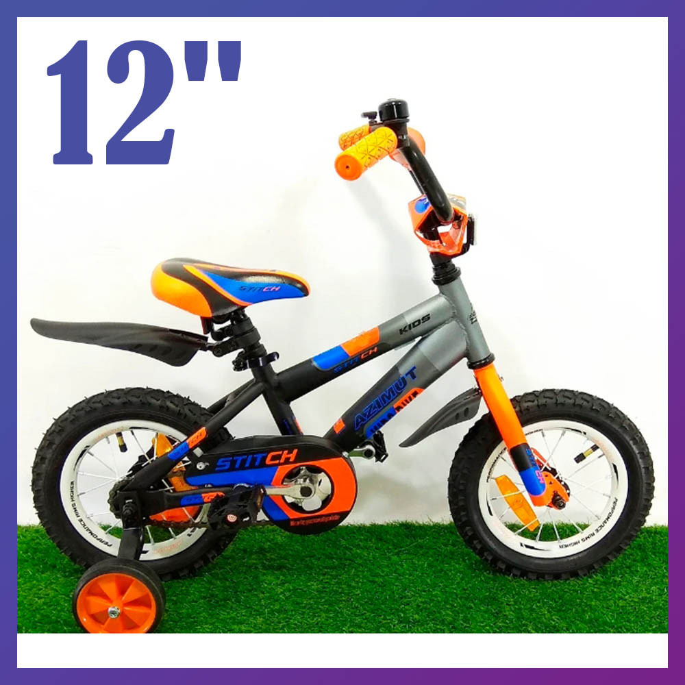 Велосипед дитячий двоколісний Azimut Stitch 12" зріст 80-105 см вік 2 до 5 років жовтогарячий