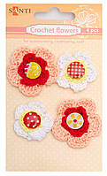 Набір брадсів"SANTI" Квіти вязані  яскраві 4шт. 952616
