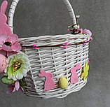 Білий Дитячий пасхальний кошик з зайчиками для дівчаток, фото 3